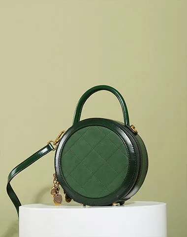 Womens Red Leather Round Handbag Small Crossbody Purse Round Shoulder Bag for Women