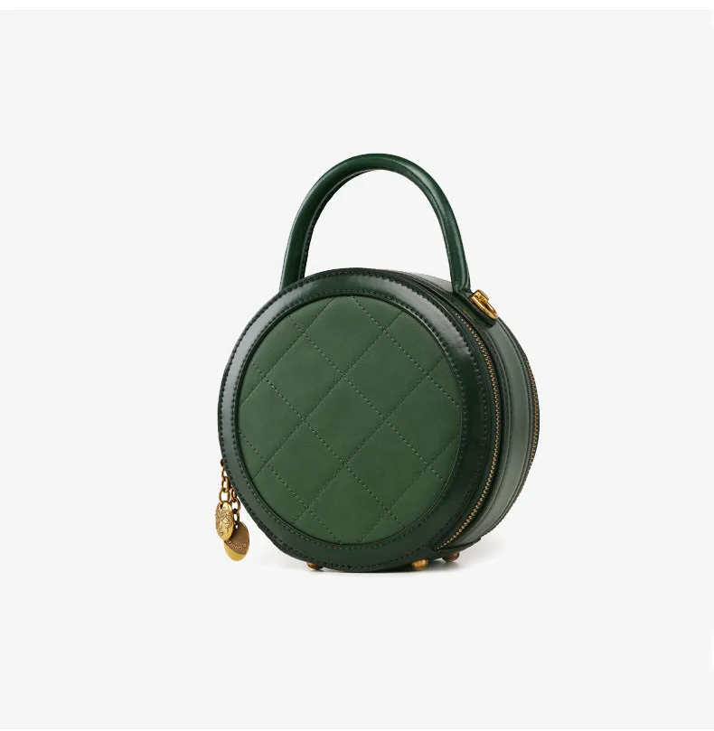 Womens Red Leather Round Handbag Small Crossbody Purse Round Shoulder Bag for Women