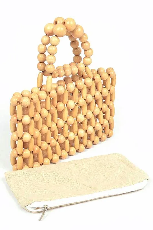 Wood Beaded Top Handle Clutch
