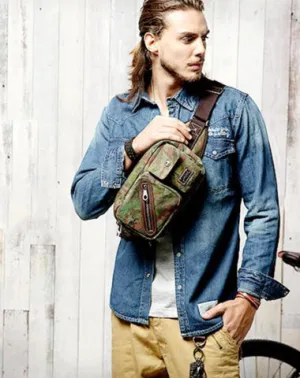 Yellow Camouflage Canvas Fanny Packs Men's Chest Bag Canvas Hip Bag Waist Bags For Men