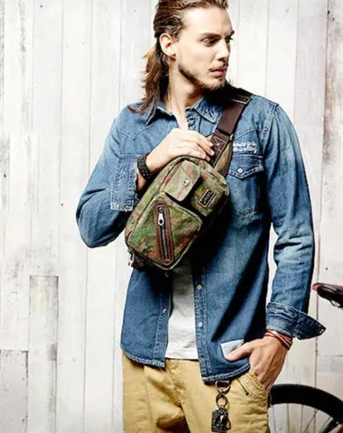 Yellow Camouflage Canvas Fanny Packs Men's Chest Bag Canvas Hip Bag Waist Bags For Men