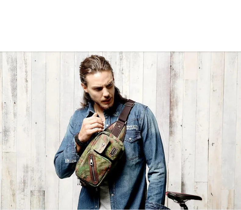 Yellow Camouflage Canvas Fanny Packs Men's Chest Bag Canvas Hip Bag Waist Bags For Men