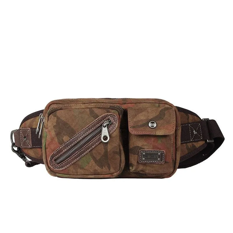 Yellow Camouflage Canvas Fanny Packs Men's Chest Bag Canvas Hip Bag Waist Bags For Men